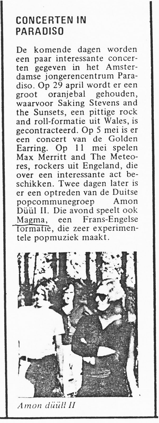 Golden Earring show announcement May 05 1972 Amsterdam - Paradiso Muziekkrant Oor